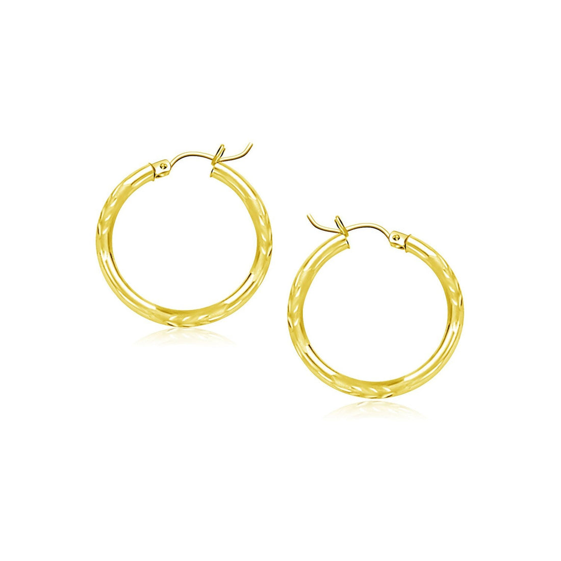 10k Yellow Gold Diamond Cut Hoop Earrings (2x15mm) - earrings