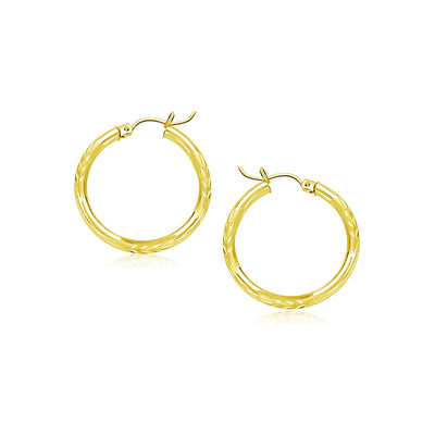 10k Yellow Gold Diamond Cut Hoop Earrings (2x15mm) - earrings