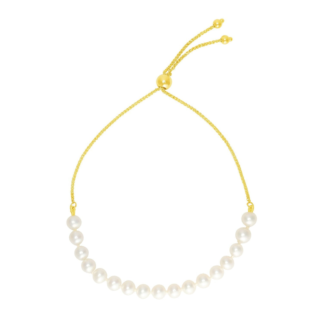 14k Yellow Gold Adjustable Friendship Bracelet with Pearls - bracelets