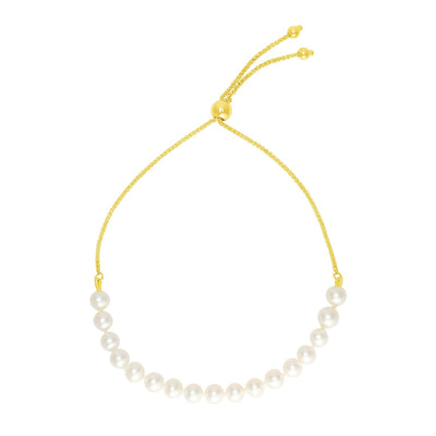 14k Yellow Gold Adjustable Friendship Bracelet with Pearls - bracelets