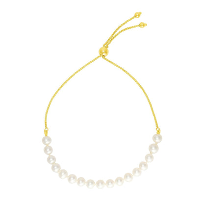 14k Yellow Gold Adjustable Friendship Bracelet with Pearls  DestGlow