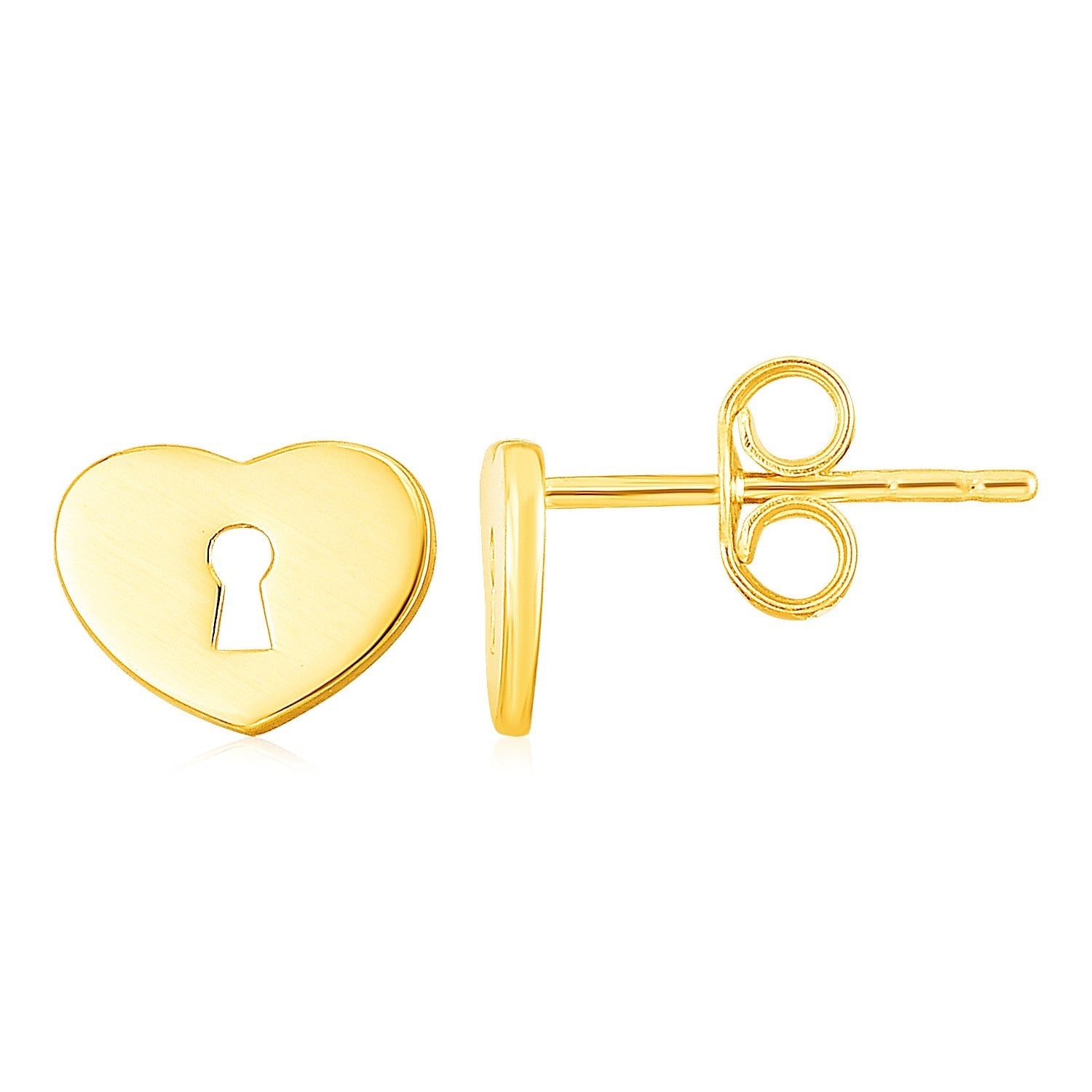 14k Yellow Gold Heart Padlock Stud Earrings by Bids.com