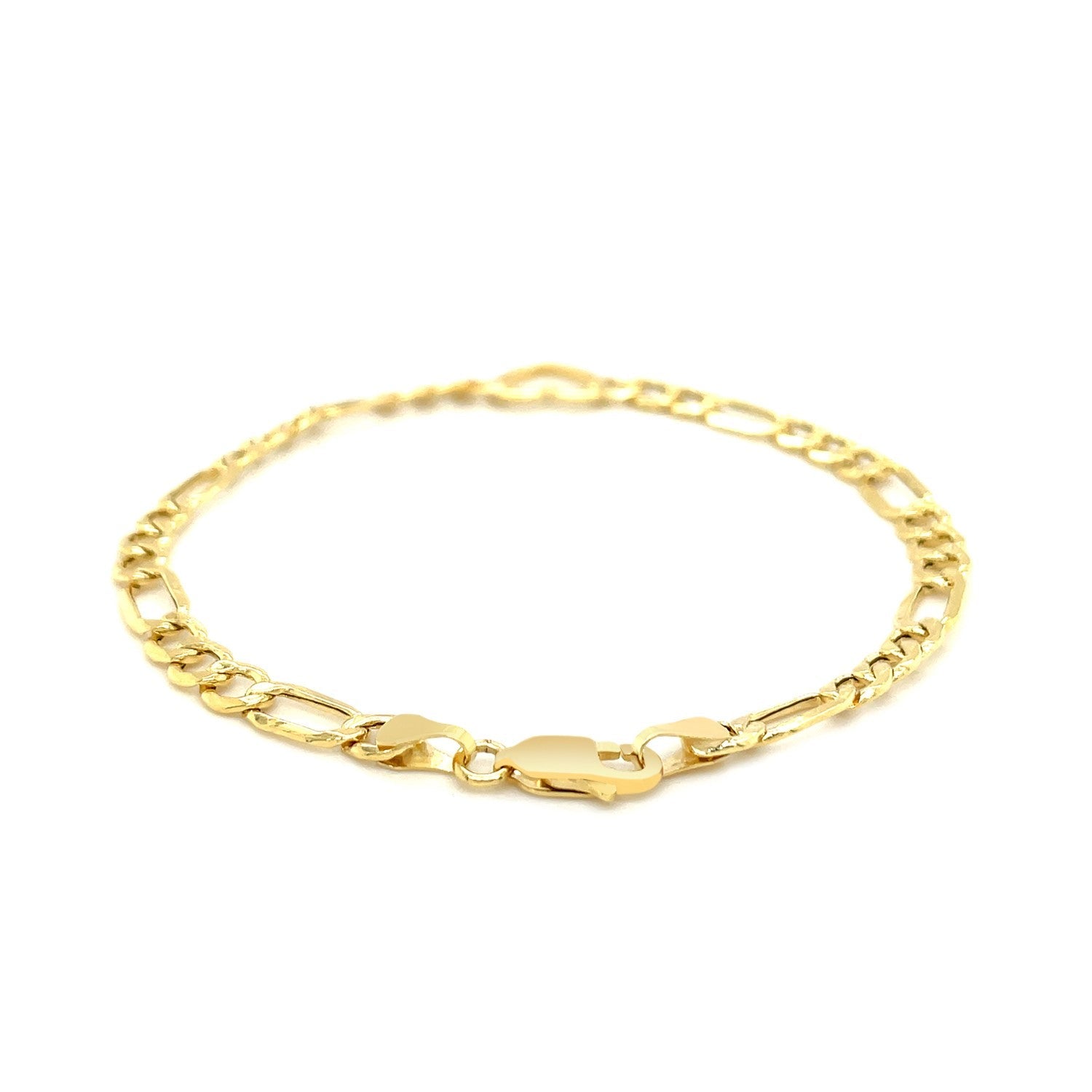 14k Yellow Gold 7 inch Figaro Chain Bracelet with Heart - DestGlow