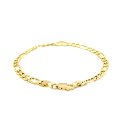 14k Yellow Gold 7 inch Figaro Chain Bracelet with Heart - DestGlow