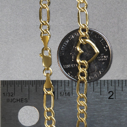 14k Yellow Gold 7 inch Figaro Chain Bracelet with Heart - DestGlow