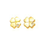 14k Yellow Gold Polished Four Leaf Clover Earrings with Diamonds - accessories