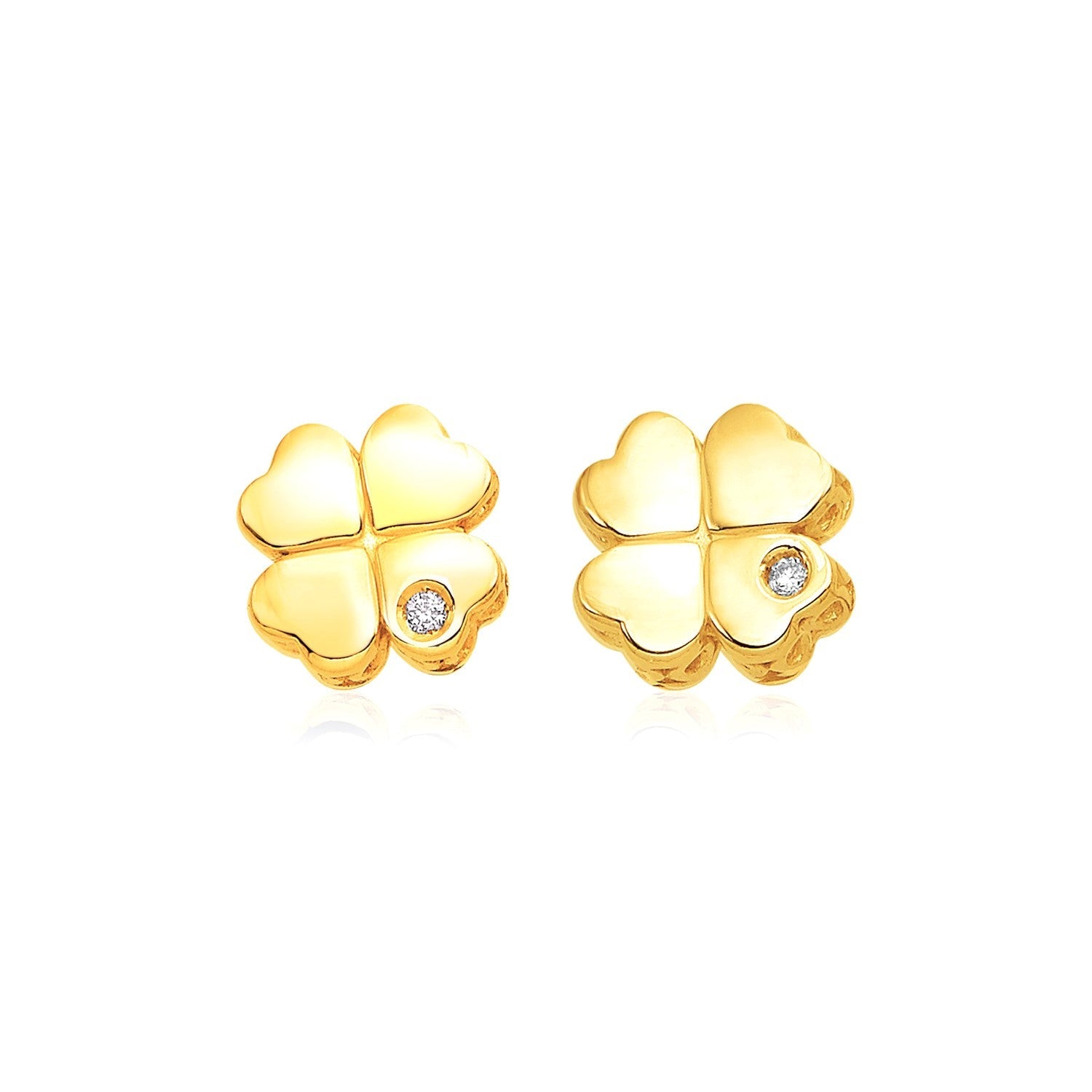 14k Yellow Gold Polished Four Leaf Clover Earrings with Diamonds by Bids.com