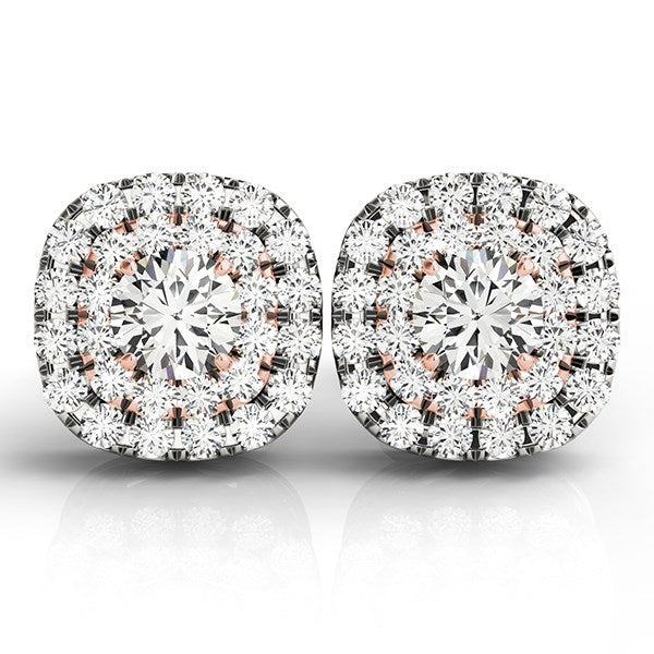 14k White and Rose Gold Cushion Shape Halo Diamond Earrings (3/4 cttw) by Bids.com