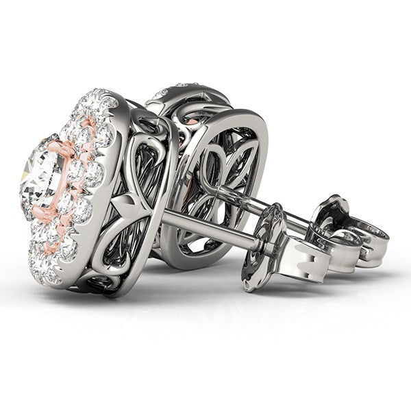 14k White and Rose Gold Cushion Shape Halo Diamond Earrings (3/4 cttw) by Bids.com
