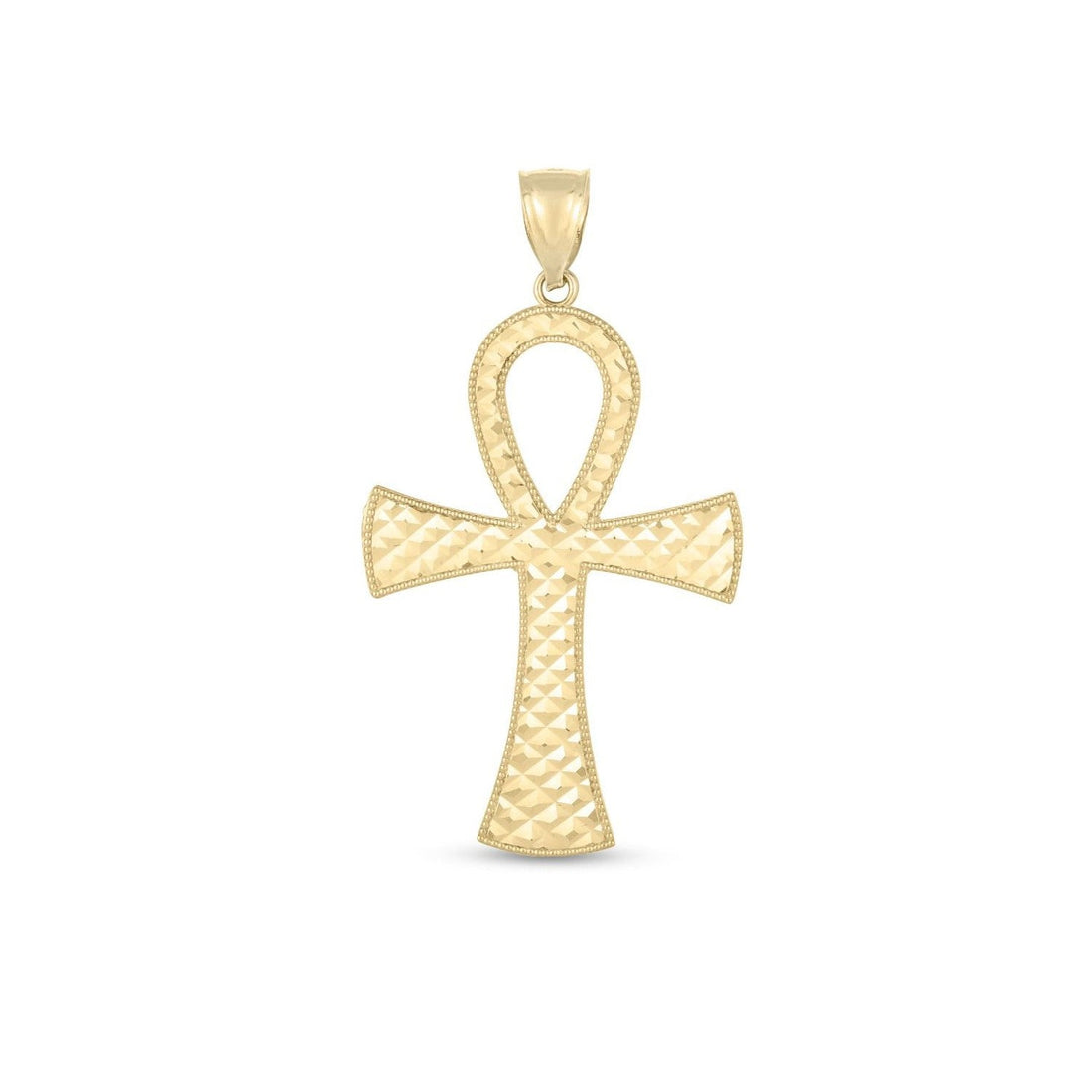 14k Yellow Gold High Polish Textured Ankh Pendant - necklaces