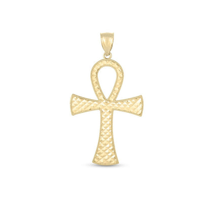 14k Yellow Gold High Polish Textured Ankh Pendant by Bids.com