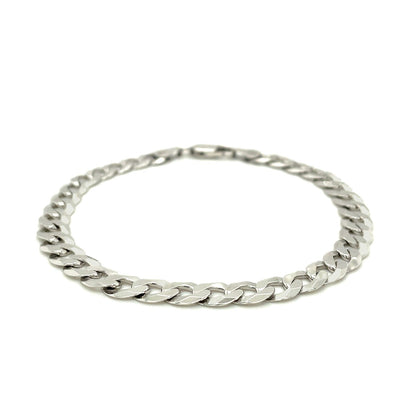 Rhodium Plated Sterling Silver Curb Style Bracelet (7.20 mm) - DestGlow