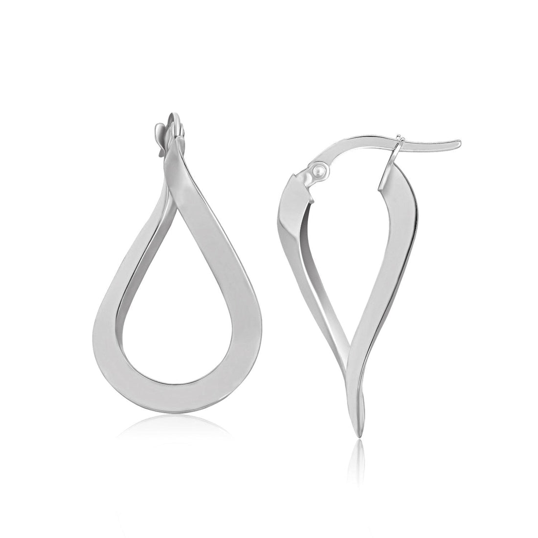 14k White Gold Twisted Freeform Hoop Earrings - earrings