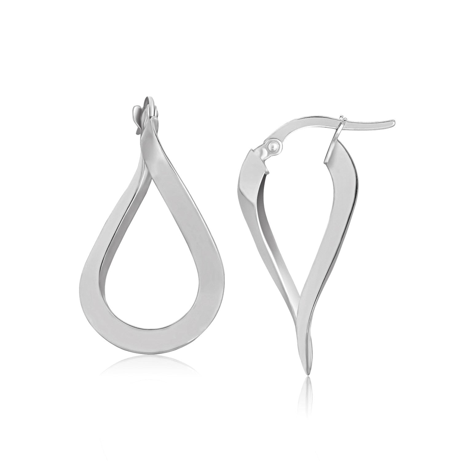 14k White Gold Twisted Freeform Hoop Earrings - earrings