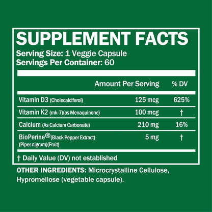 High Potency Vitamin D3 + K2 60 Capsules