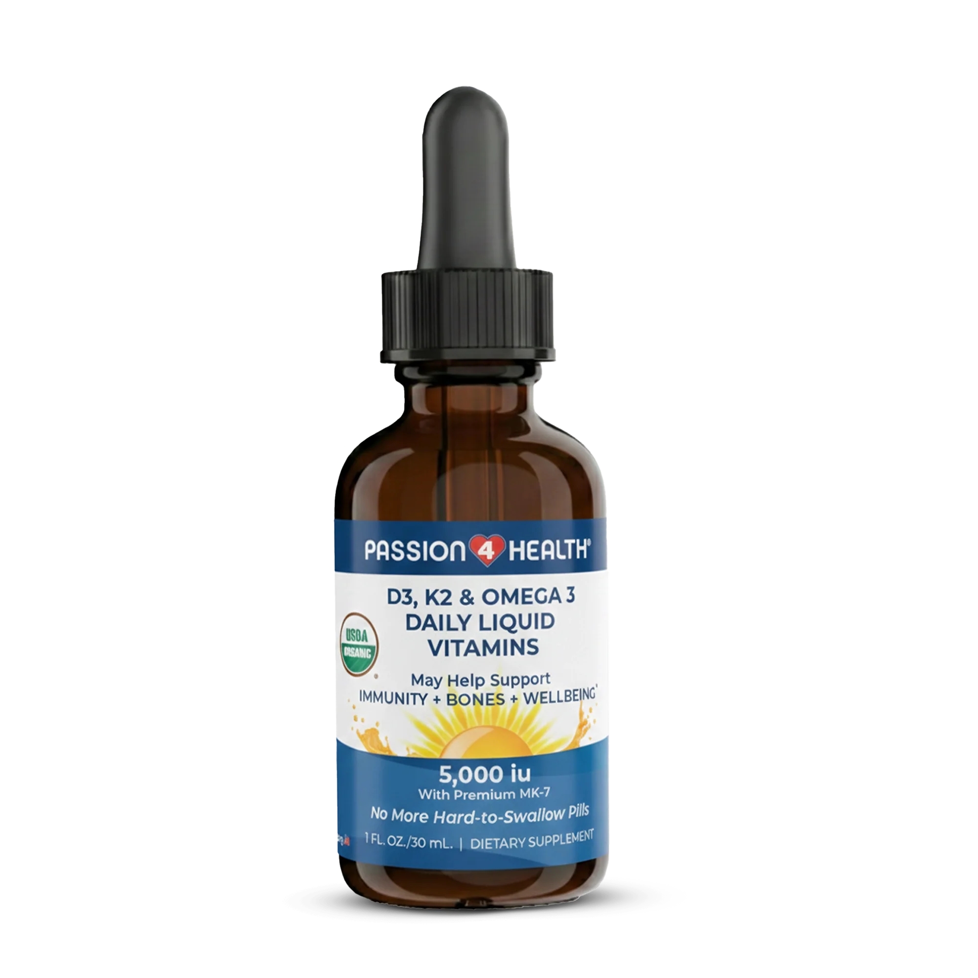 D3, K2 &amp; Omega-3 Daily Liquid Vitamins by Passion 4 Health