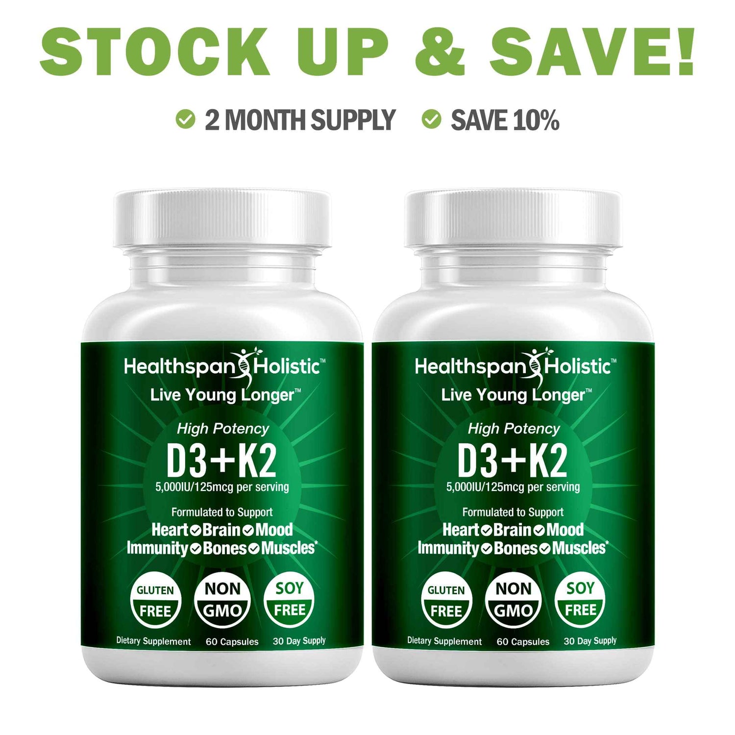 High Potency Vitamin D3 + K2 60 Capsules