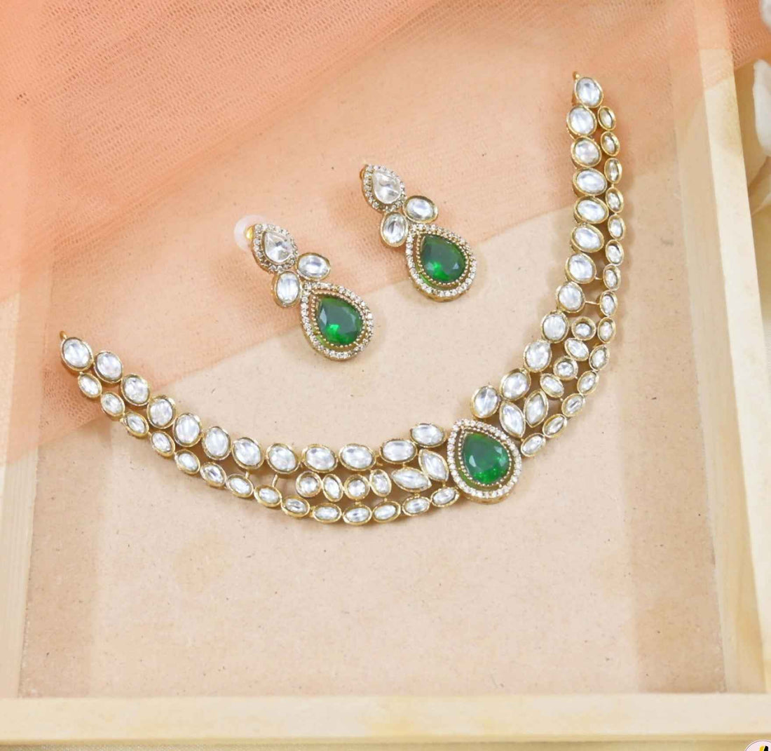 Joban Fashion Copper C.Green Moissanite Necklace Set