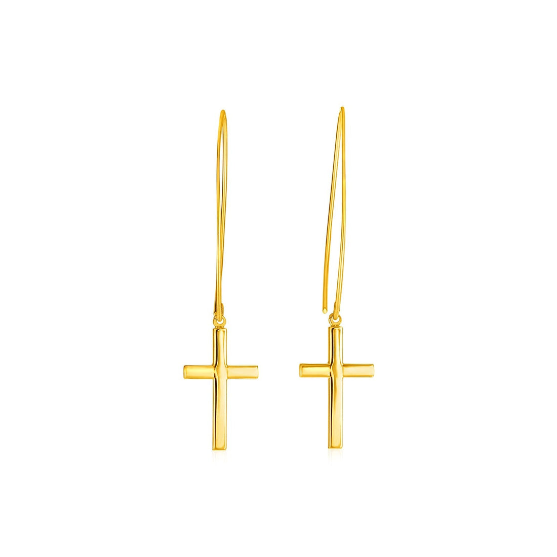 14k Yellow Gold Dangle Cross Earrings - earrings