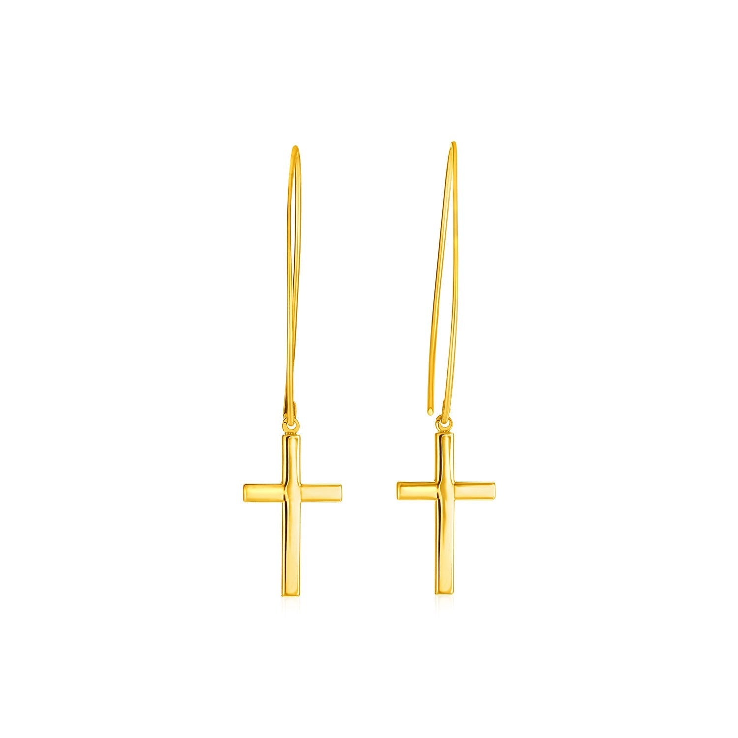 14k Yellow Gold Dangle Cross Earrings - earrings