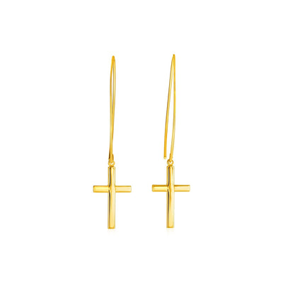 14k Yellow Gold Dangle Cross Earrings - earrings