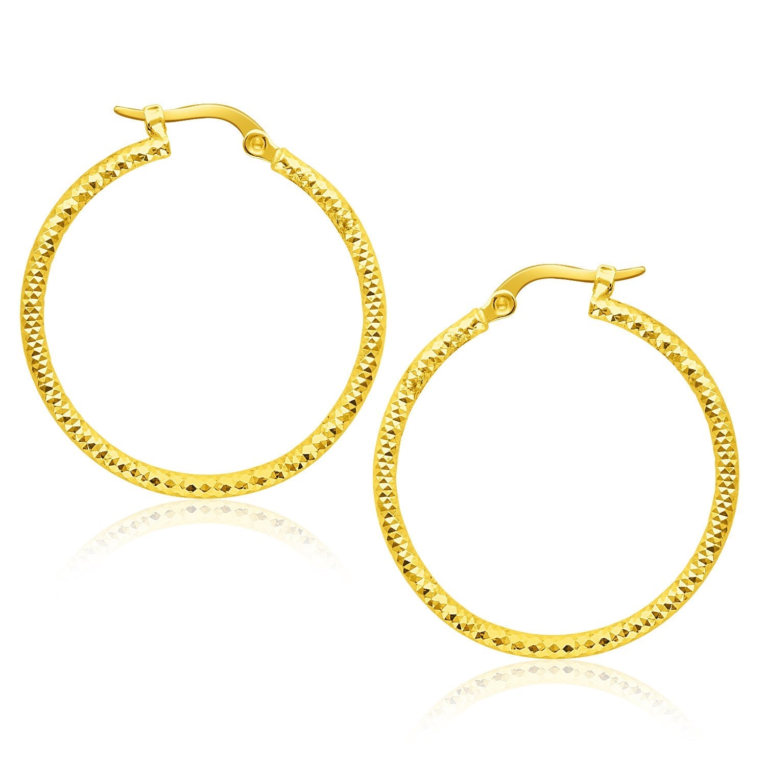 14k Yellow Gold Tube Textured Round Hoop Earrings(1.5x25mm) - DestGlow