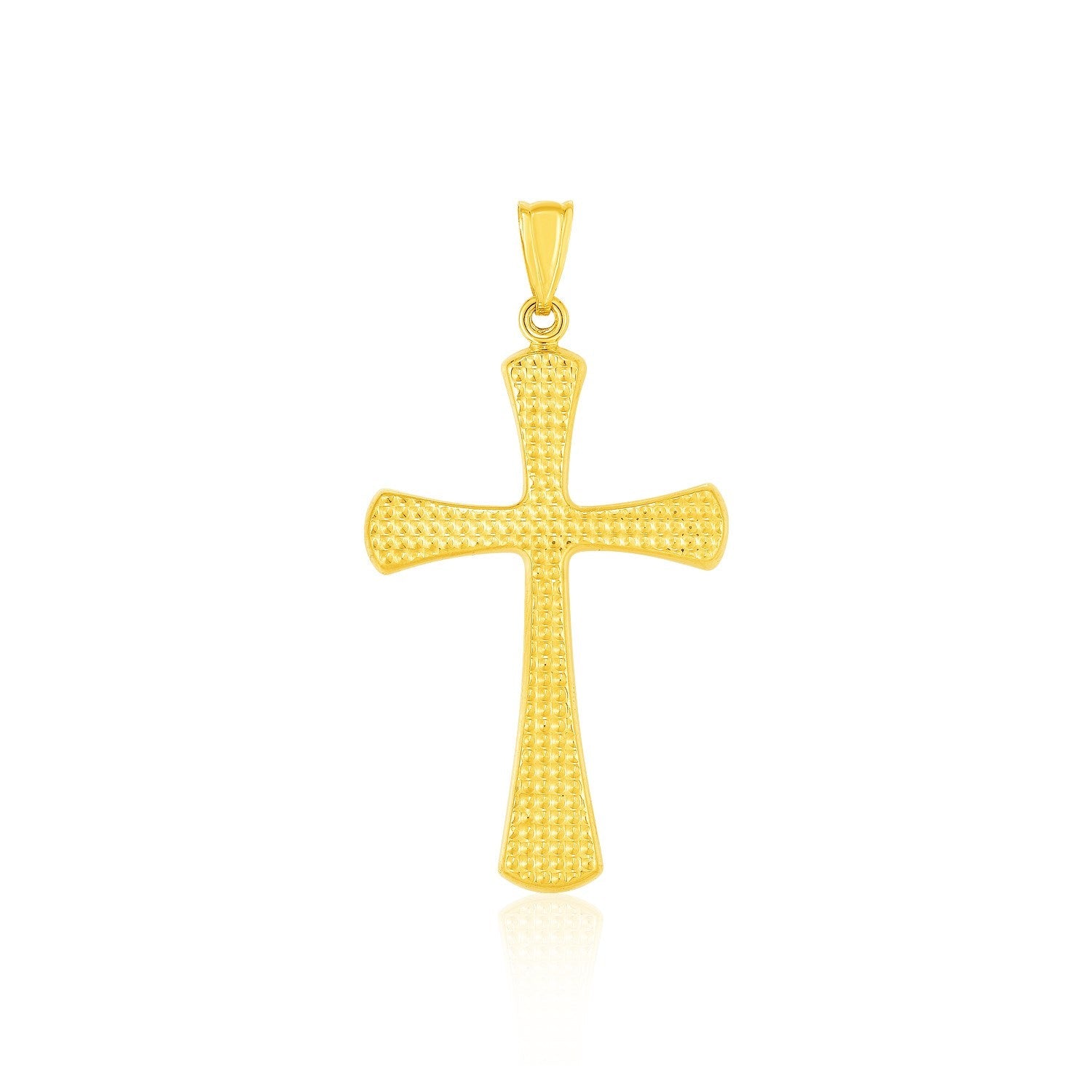 14k Yellow Gold Cross Pendant with Beaded Texture - necklaces