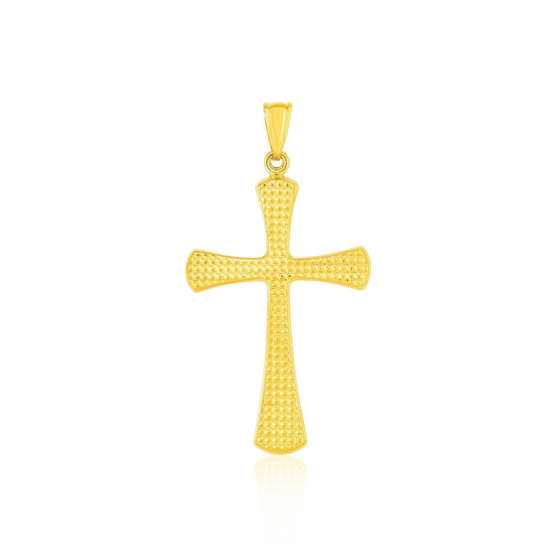 14k Yellow Gold Cross Pendant with Beaded Texture - necklaces