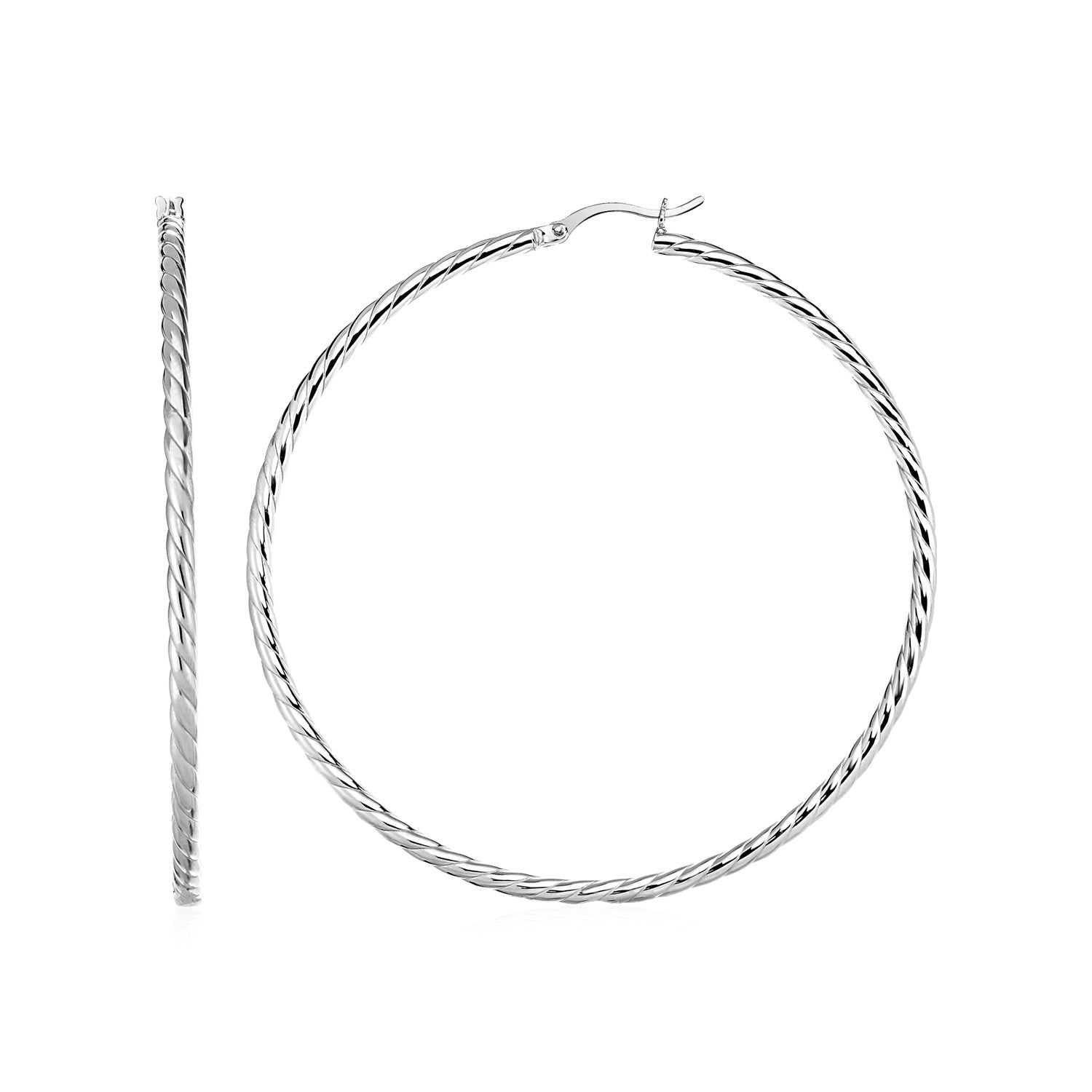 Hoop Earrings with Twist Texture in Sterling Silver - DestGlow
