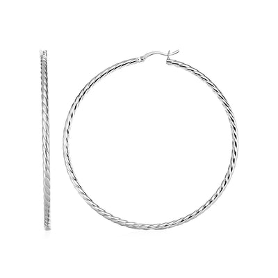 Hoop Earrings with Twist Texture in Sterling Silver - DestGlow