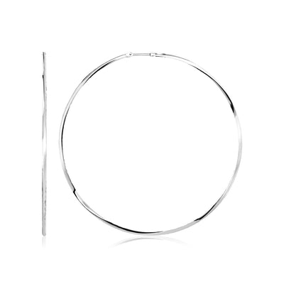 Sterling Silver Large Polished Round Hoop Earrings - DestGlow