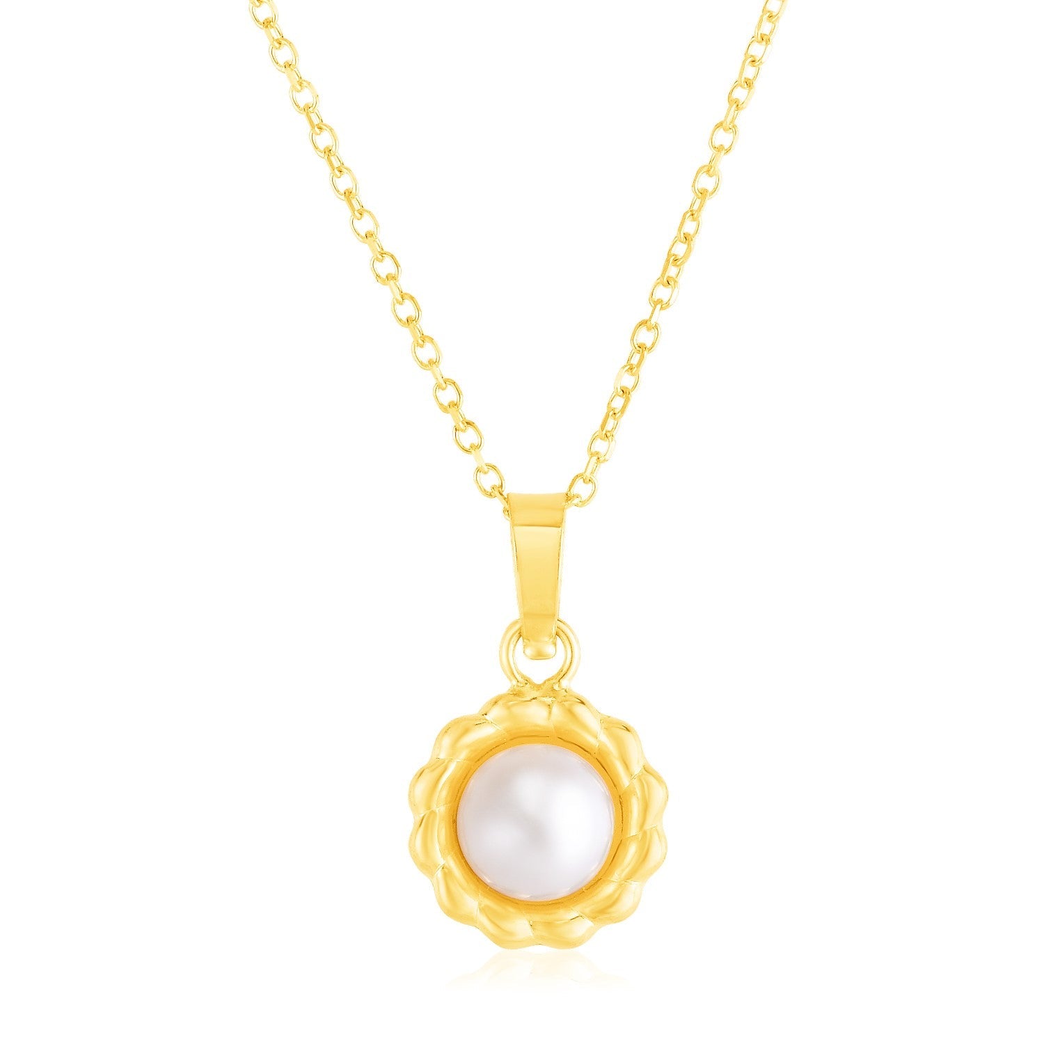 14k Yellow Gold Flower Necklace with Pearl - necklaces