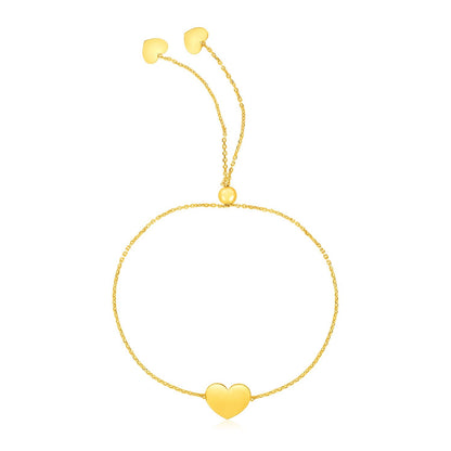 14k Yellow Gold Adjustable Heart Bracelet by Bids.com