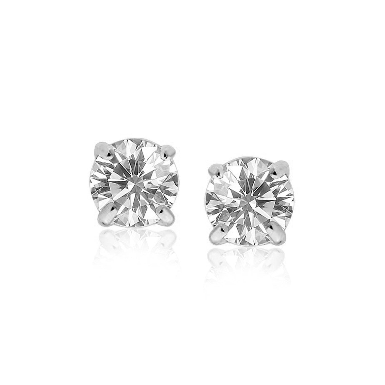 14k White Gold Round CZ Stud Earrings(8mm) - earrings