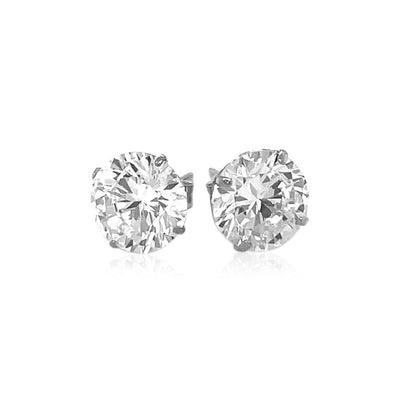 14k White Gold Round CZ Stud Earrings(8mm) - DestGlow