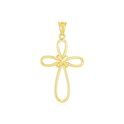 14k Yellow Gold Looped Knot Style Cross Pendant - necklaces
