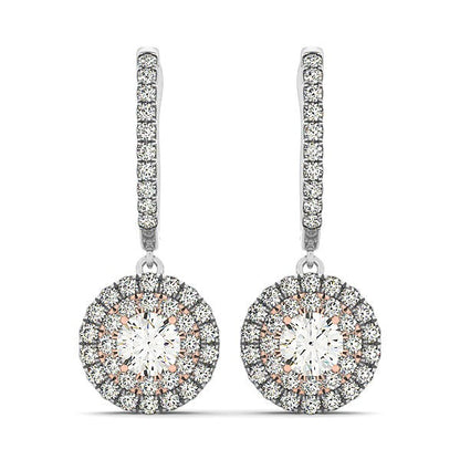 14k White And Rose Gold Drop Diamond Earrings with a Halo Design (3/4 cttw) by Bids.com