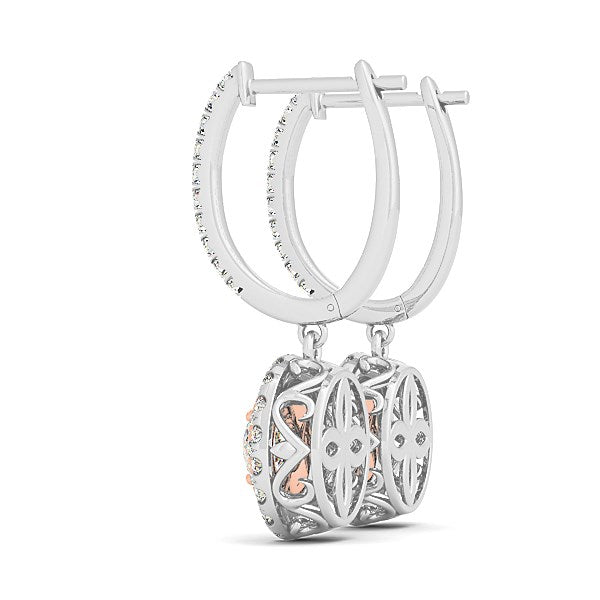 14k White And Rose Gold Drop Diamond Earrings with a Halo Design (3/4 cttw) by Bids.com