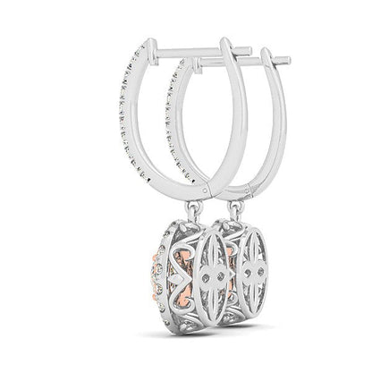 14k White And Rose Gold Drop Diamond Earrings with a Halo Design (3/4 cttw) by Bids.com