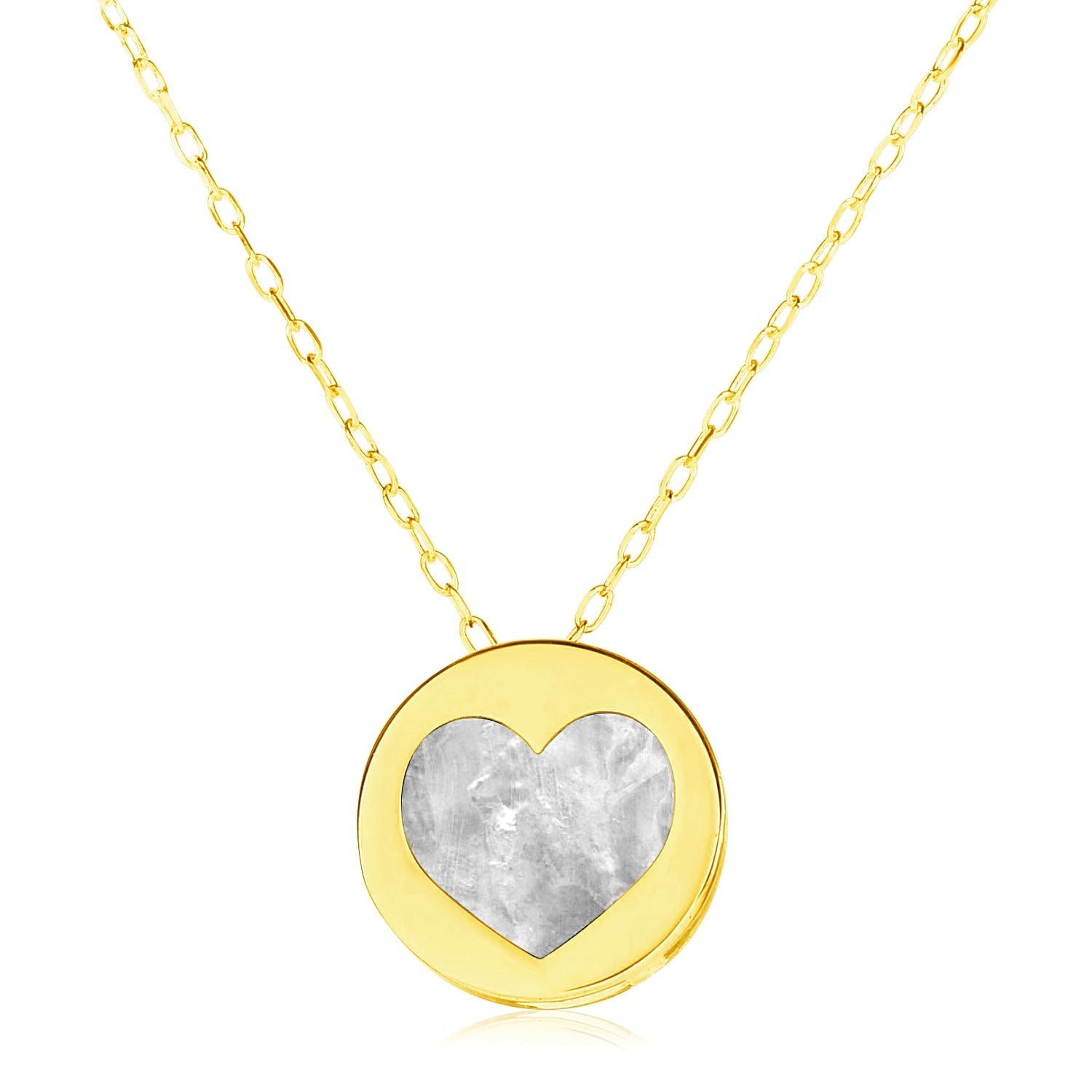 14k Yellow Gold Necklace with Heart in Mother of Pearl - necklaces