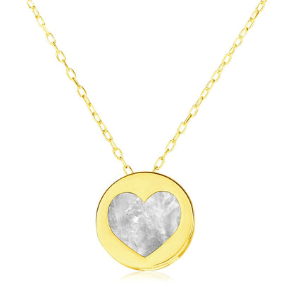 14k Yellow Gold Necklace with Heart in Mother of Pearl 