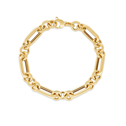 14k Yellow Gold Italian Alternating Paperclip Round Links Bracelet (8.00 mm)  DestGlow