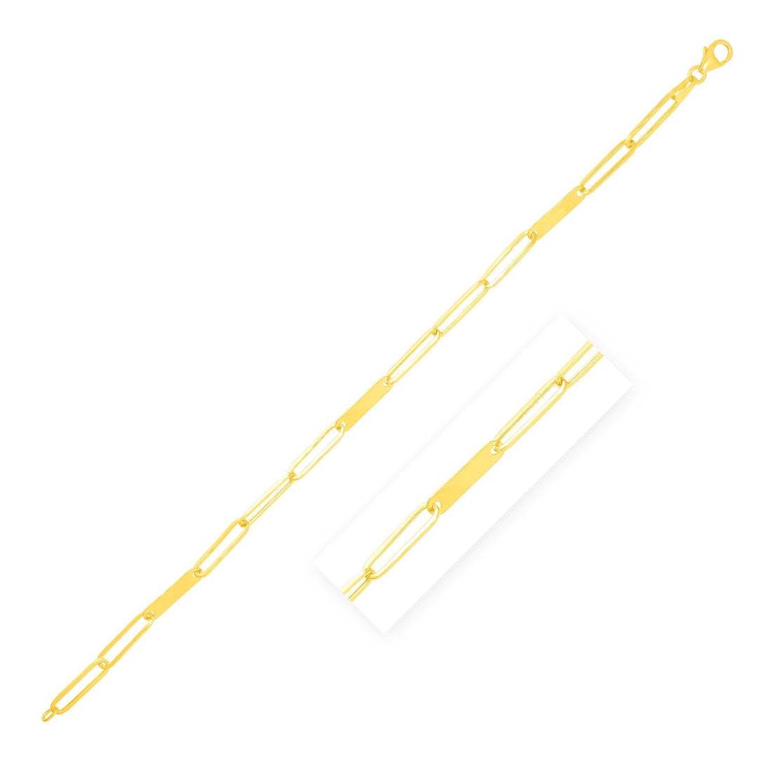 14k Yellow Gold 7 inch Alternating Paperclip Chain Link and Gold Bar Bracelet - necklaces