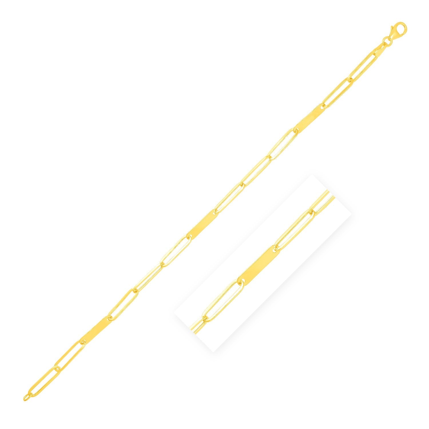 14k Yellow Gold 7 inch Alternating Paperclip Chain Link and Gold Bar Bracelet - necklaces