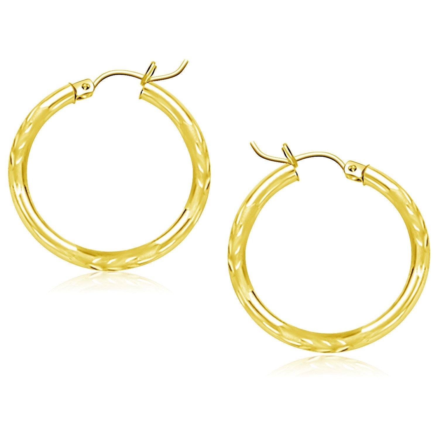 10k Yellow Gold Diamond Cut Hoop Earrings (25mm)  DestGlow