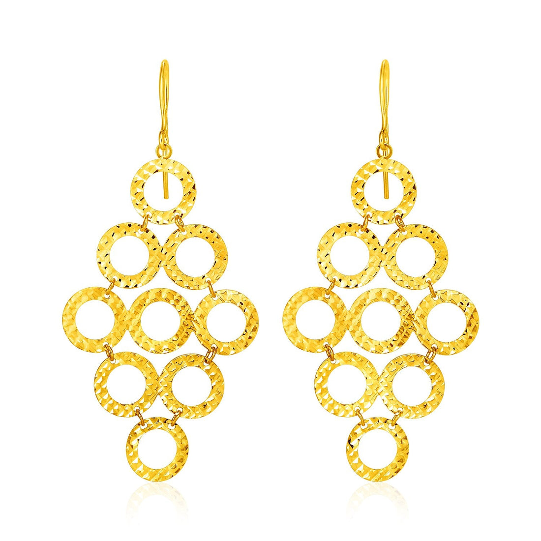 14k Yellow Gold Earrings with Textured Open Circle Motifs - accessories