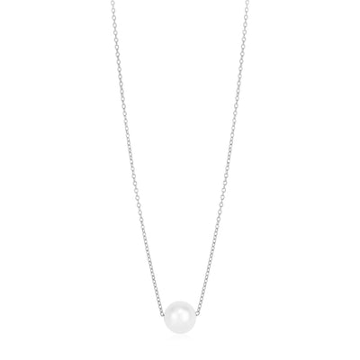14k White Gold Pearl Solitaire Necklace - necklaces