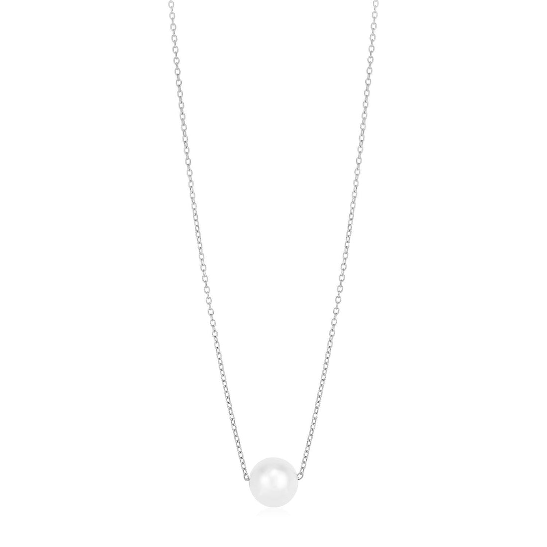 14k White Gold Pearl Solitaire Necklace by Avera Group