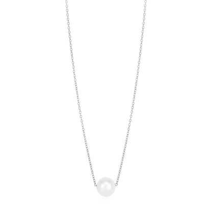 14k White Gold Pearl Solitaire Necklace by Avera Group