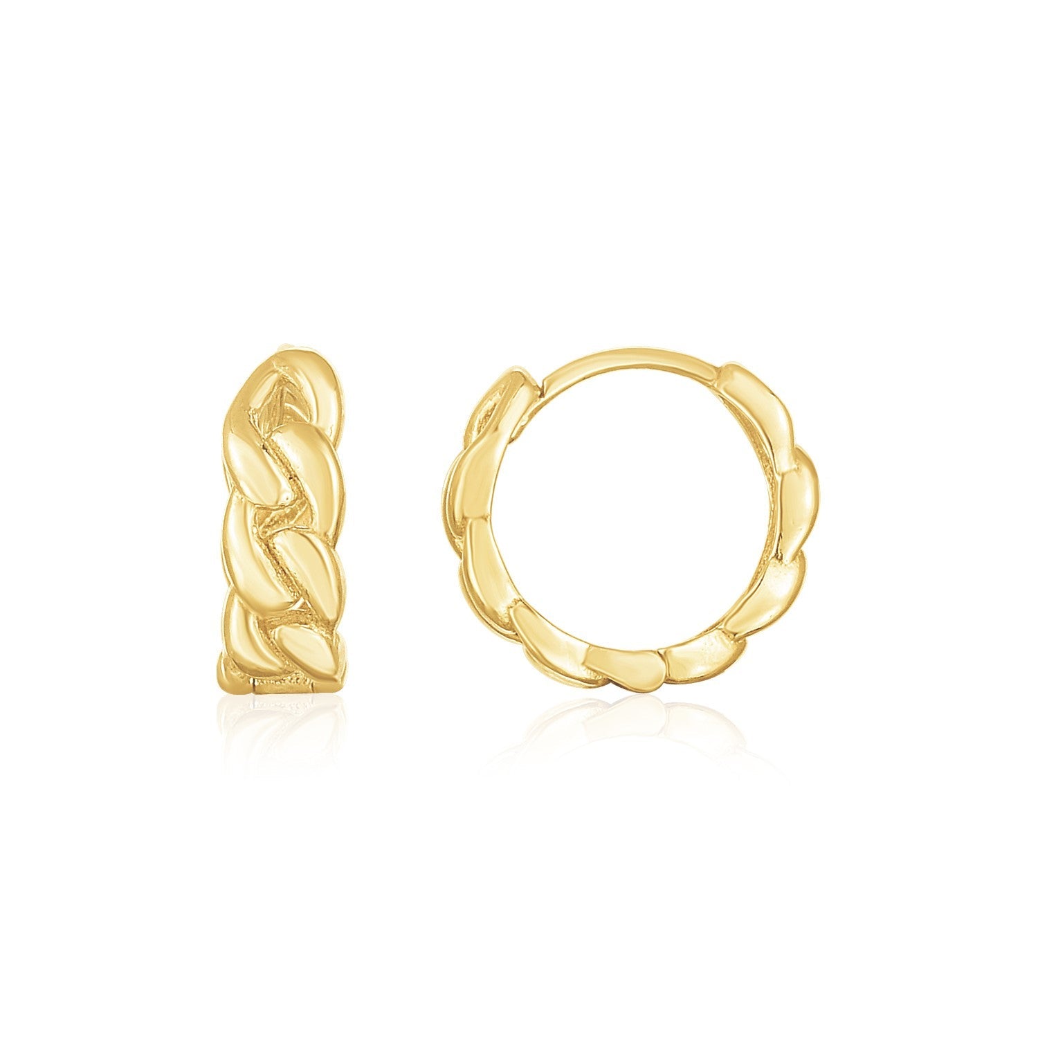 14K Yellow Gold Thick Curb Chain Huggie Hoop Earrings(4.2x12.4mm) - earrings